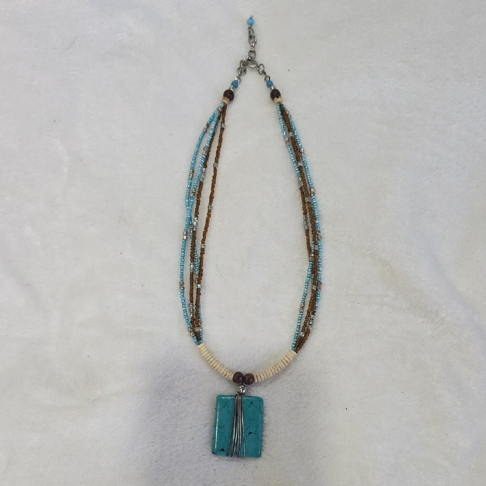 Turquoise and Brown Multi-Strand Necklace